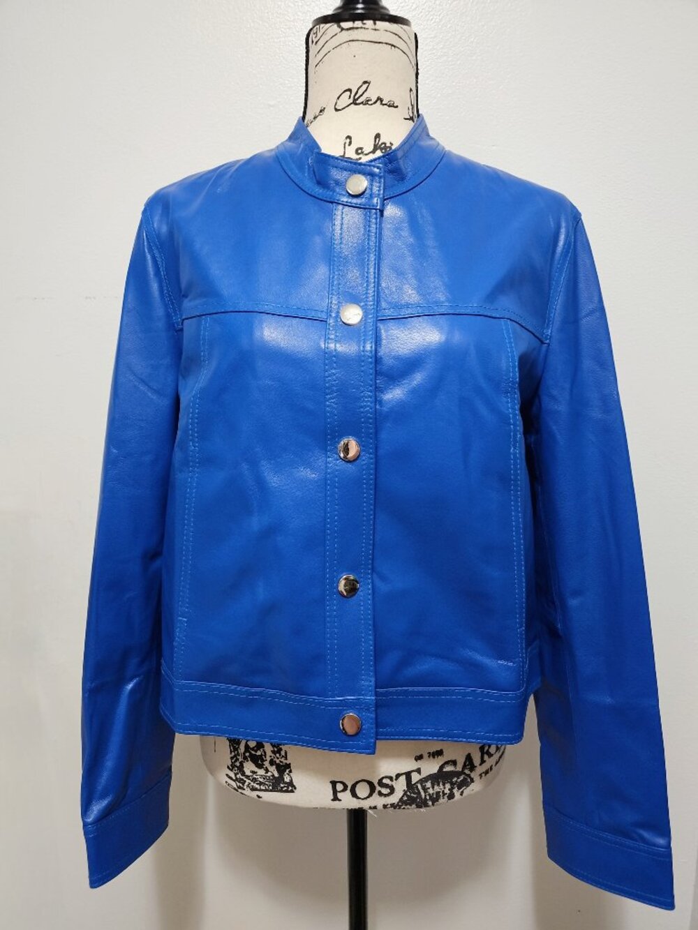 NewReal Lamb Leather Motorcycle Biker Ride Jacket Military Cobalt Sapphire Blue